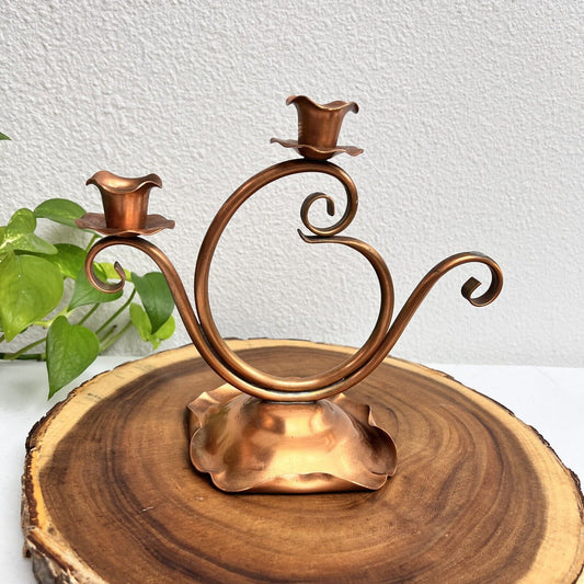 Gregorian USA Copper Candelabra 3 Arm Table Top Candle Holder Handmade Signed