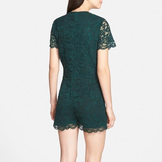 Chelsea28 Botanical Emerald Green Lace Romper Size 2