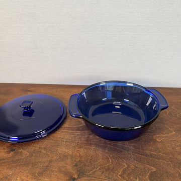 Anchor Hocking Ovenware Casserole With Lid 2 Quart 9” Dia Cobalt Blue MCM EUC