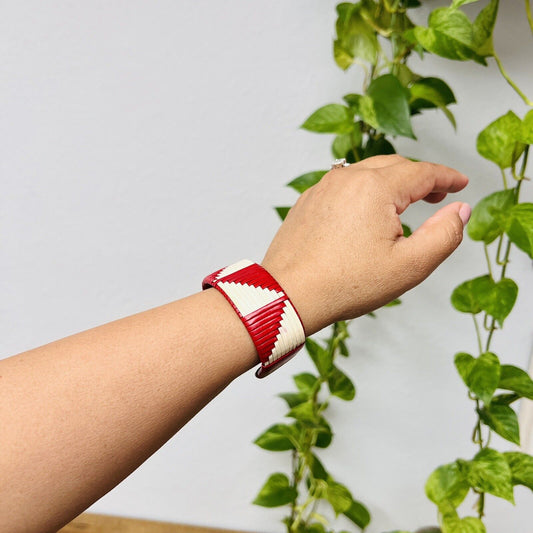 Vintage Handwoven Gimp Bracelet Red & White Cuff Bracelet Handmade Native