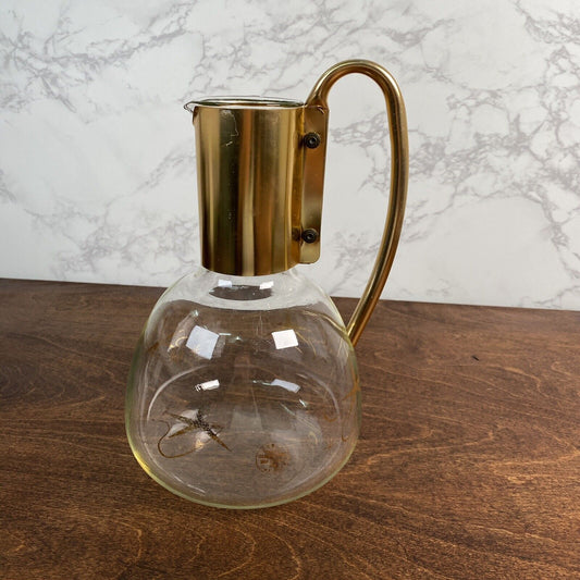 RARE Vintage Pyrex for Weico Glass Pitcher Carafe  Gold Atomic Starburst