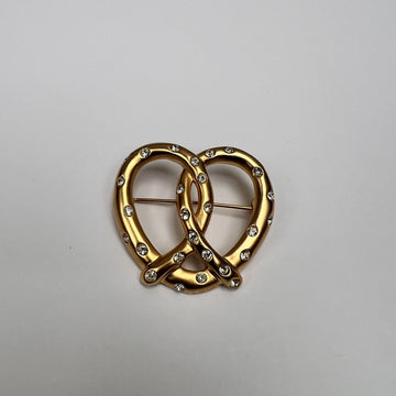 Vintage Krementz 14k Gold Overlay Pretzel Brooch with Crystal Salt Accents