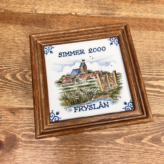 Vintage Framed Royal Delft Makkum Tichelaar Tile Hand Painted