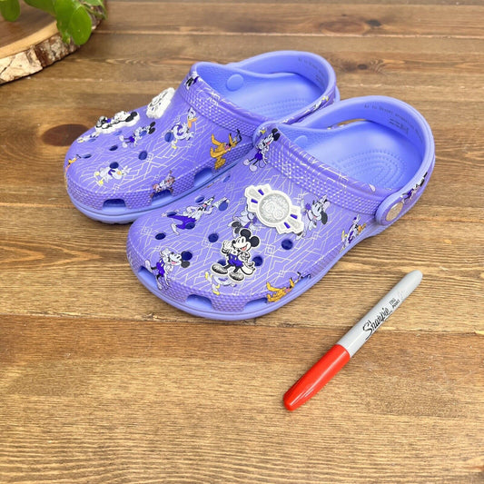 Disney Parks Mickey Mouse & Friends 100th Anniversary Crocs Clogs Purple