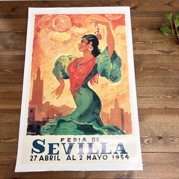 Sevilla Spain 1954 Seville Fair Vintage Poster Print Retro Style Travel Art