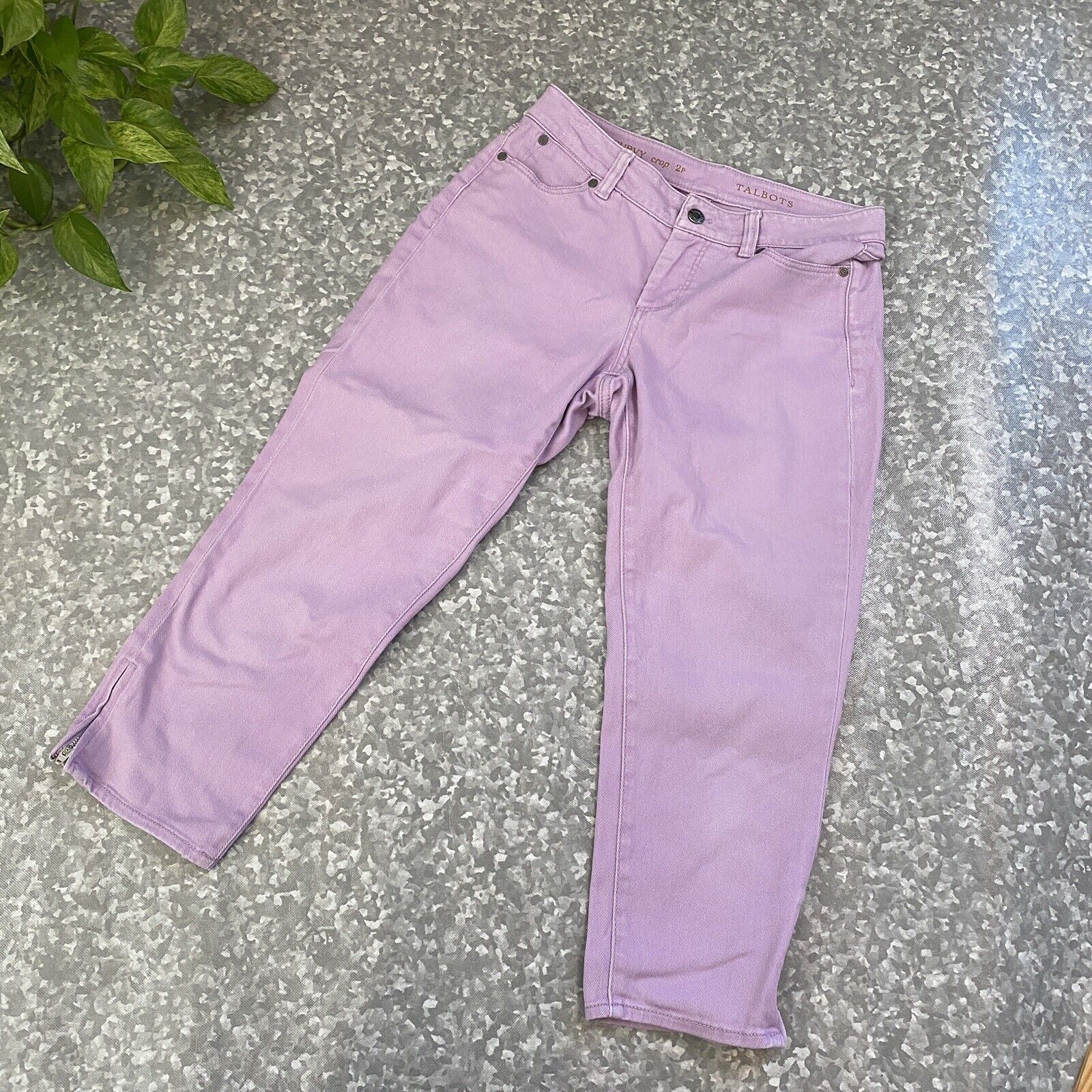 Talbots Womens Pants 2 Petite Curvy Crop Solid Lavender Color