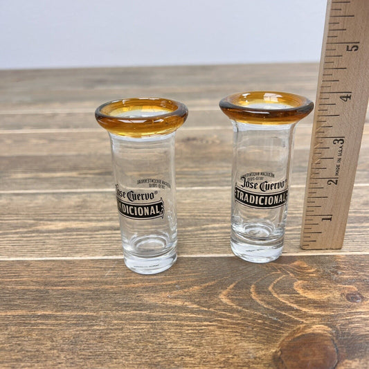 Jose Cuervo Tradicional 2 oz Amber Rim Shot Glasses Mexican Bicentennial 2010