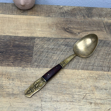 Vintage Brass and Wood Souvenir Spoon Thailand Nickelbonze