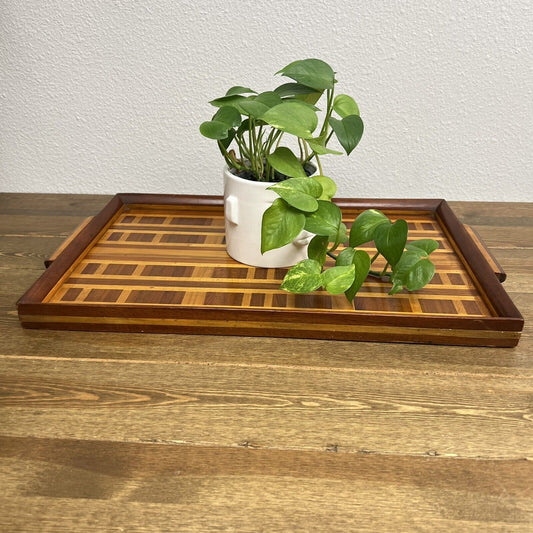 Vintage Rectangular tray in inlaid wood lacquered