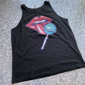 Sucker Lips Black Tank Top T-Shirt Size Large