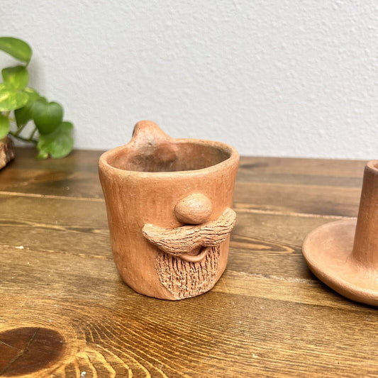 Authentic Oaxacan Handcrafted Clay Coffee Mug & Candle Holder Pottery Souvenirs