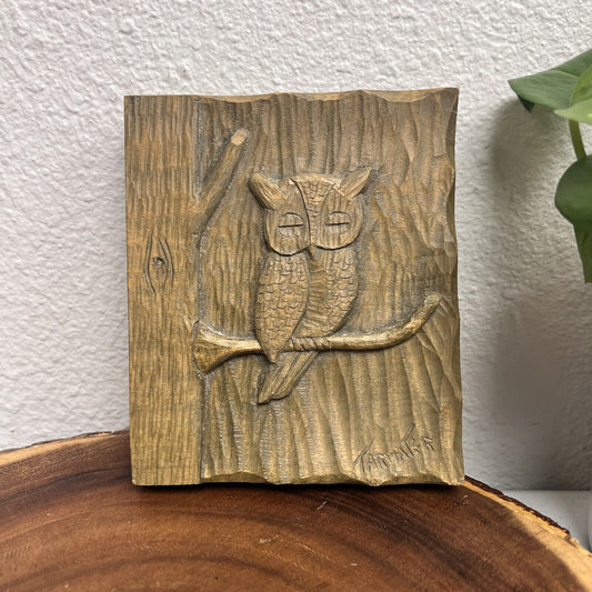 Owl Nesting Sleeping Cedar Slab Wall Hanger Hand Carved In The Ozarks