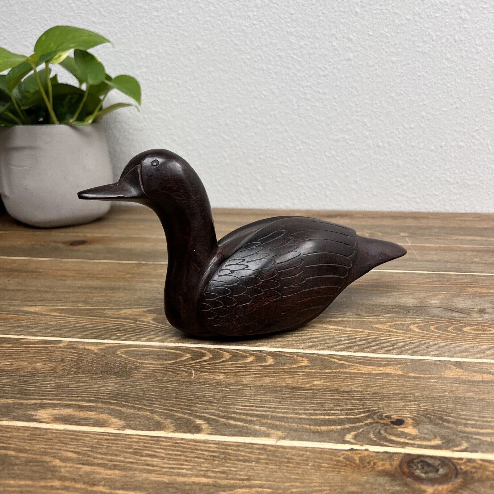 Hand Carved Wooden Duck Ironwood Art Decoy Water Bird Figurine