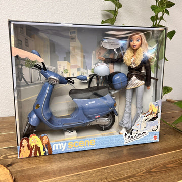 NEW 2003 My Scene Barbie Doll Vespa Gift Set w/ Blue Scooter Mattel #C1680