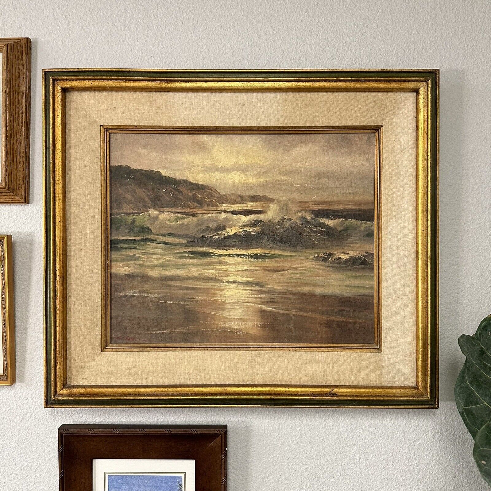 ROBERTA CLAIR Seascape Ocean Surf & Sunset California Framed Oil Painting Canvas