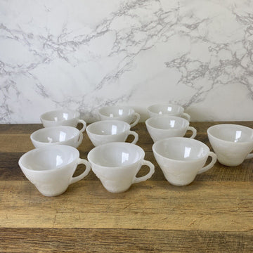 10 VINTAGE MILK GLASS HARVEST GRAPE DESIGN PUNCH BOWL CUPS