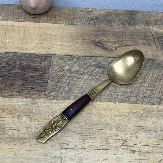 Vintage Brass and Wood Souvenir Spoon Thailand Nickelbonze