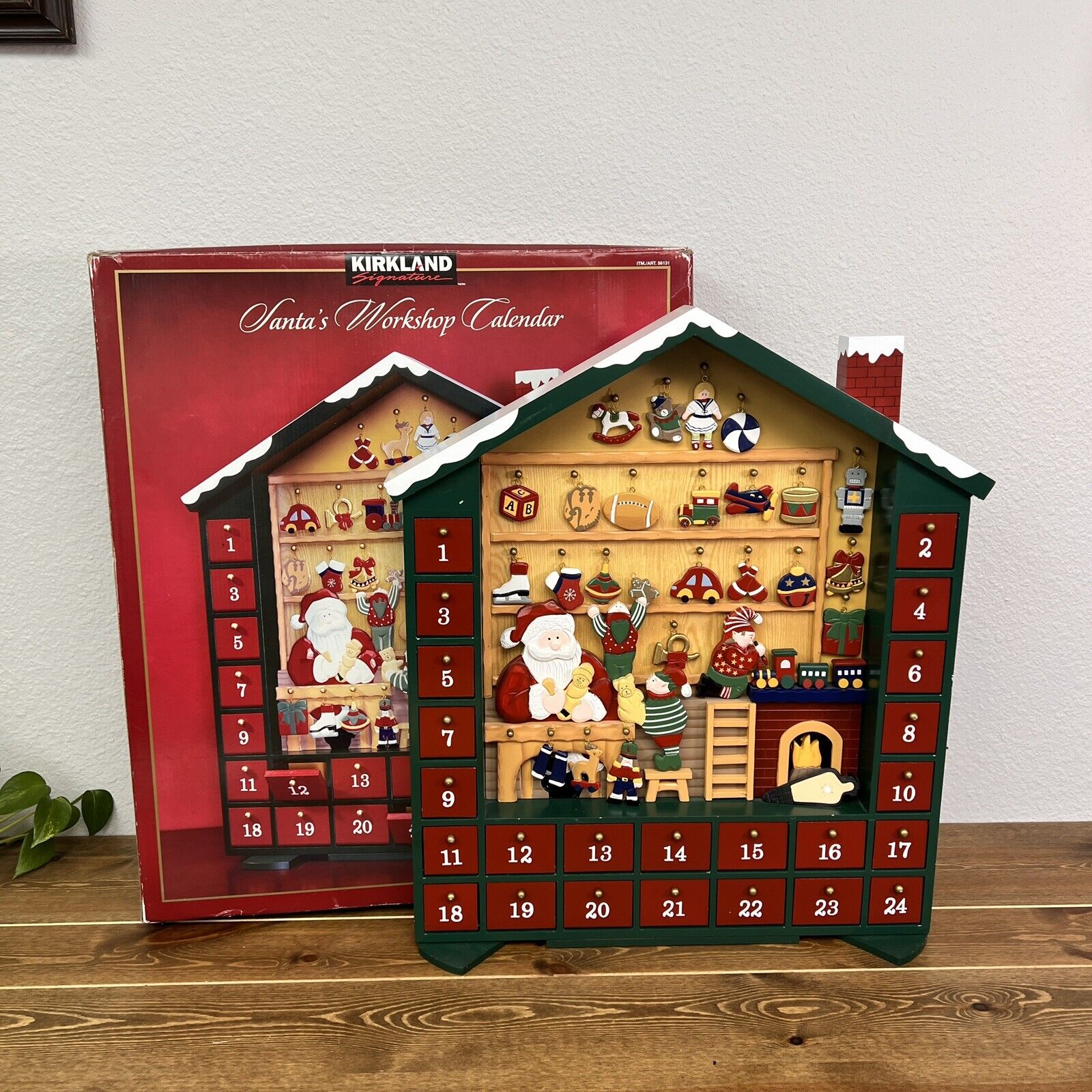 Advent Calendar Santa's Workshop Christmas Wood Compartment 24" Costco Kirkland