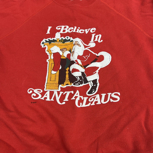 Rare VTG I Believe In Santa Claus 1989 Crewneck Sweatshirt Christmas Red M