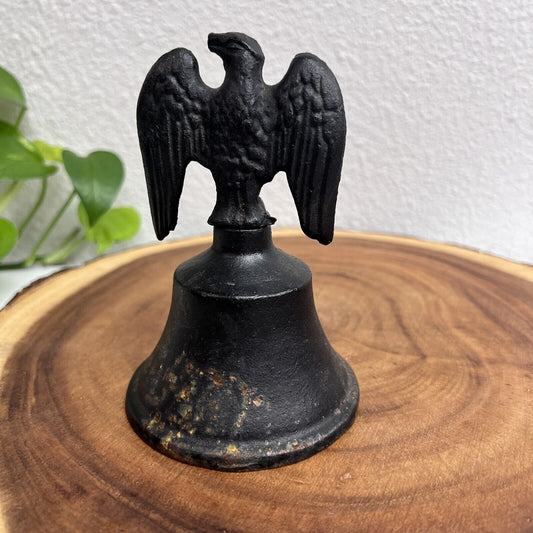 Vintage Black Cast Iron Bald Eagle Bell hand Held 5"