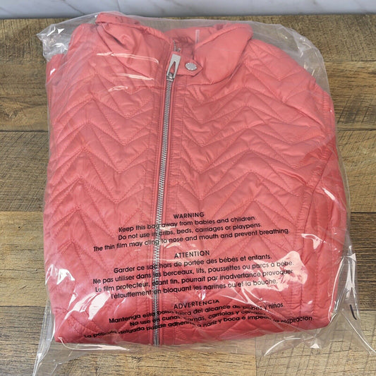 Via Spiga Zig Zag Mock Neck Quilted Jacket Sz L Retail $180 Salmon Lightweight