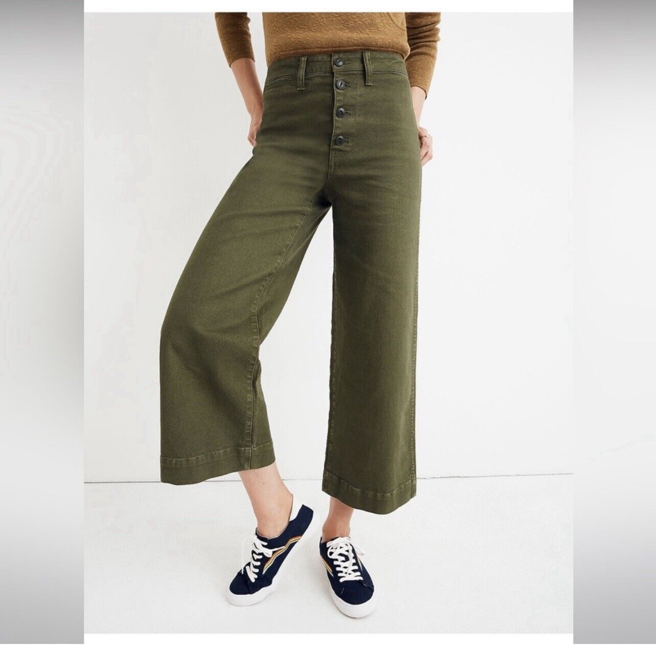 Madewell Emmett Wide-Leg Crop Pants: Button-Front Edition in Loden Green 23