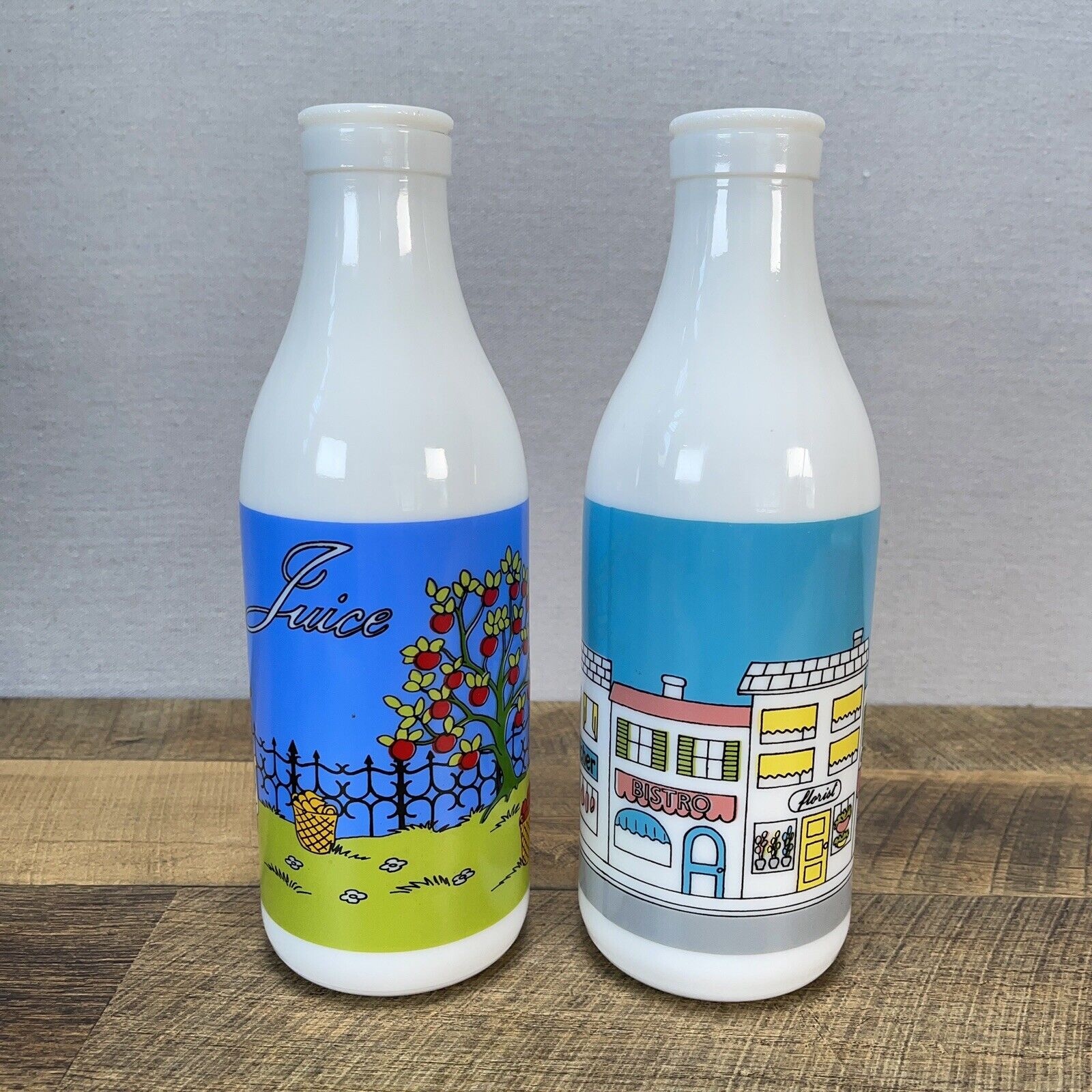 Carlton Glass Milk Bottles Scenes Set Of 2