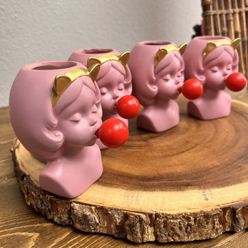 Blowing Bubbles Pink Girls Vase Creative Decoration Ornament Art  Set Of 4