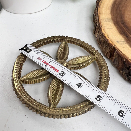 Vintage Brass Plant Leaf Circle Wheel Pattern Trivet Antique