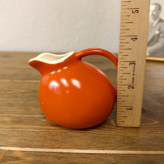 Vintage Tomato Red Small Ball Ceramic Pitcher / Creamer Retro Mid Century Modern