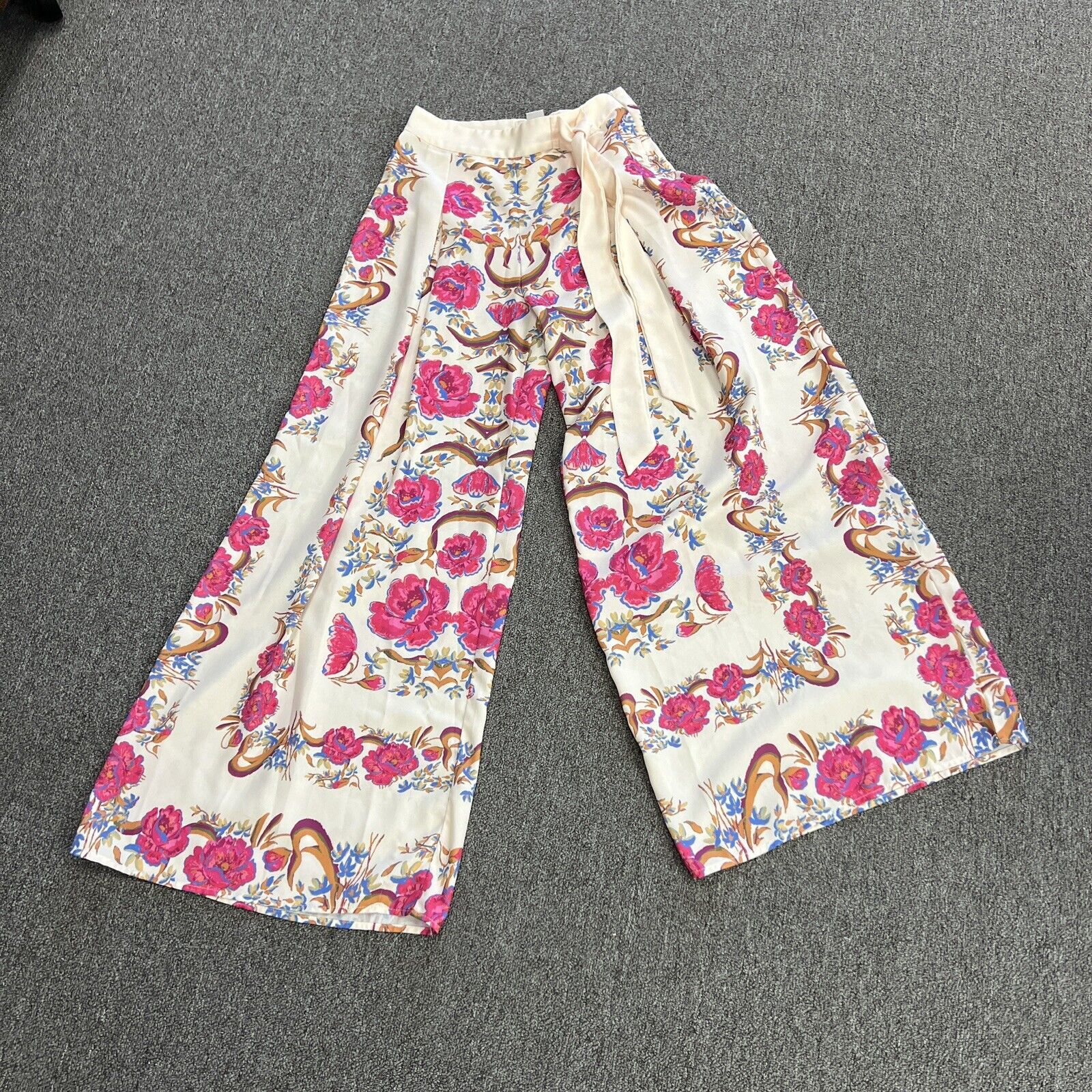 Jealous Tomato Wide Leg Pants Pink Floral Side Waist sz S