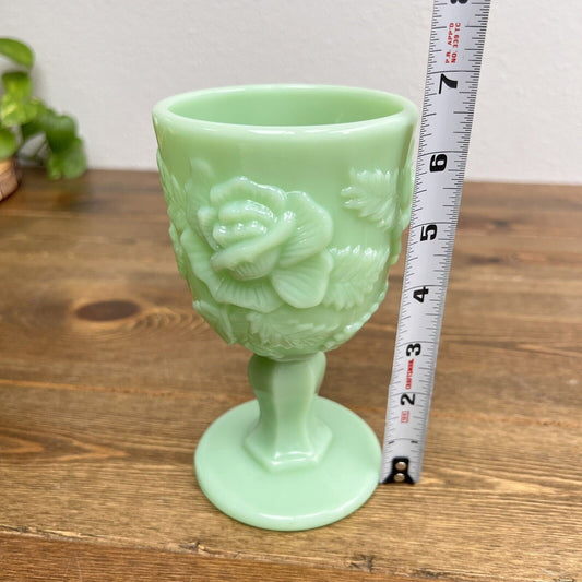 Jadeite Jadite Madonna Inn Wild Rose Glass Goblet 6.5" Tall Green