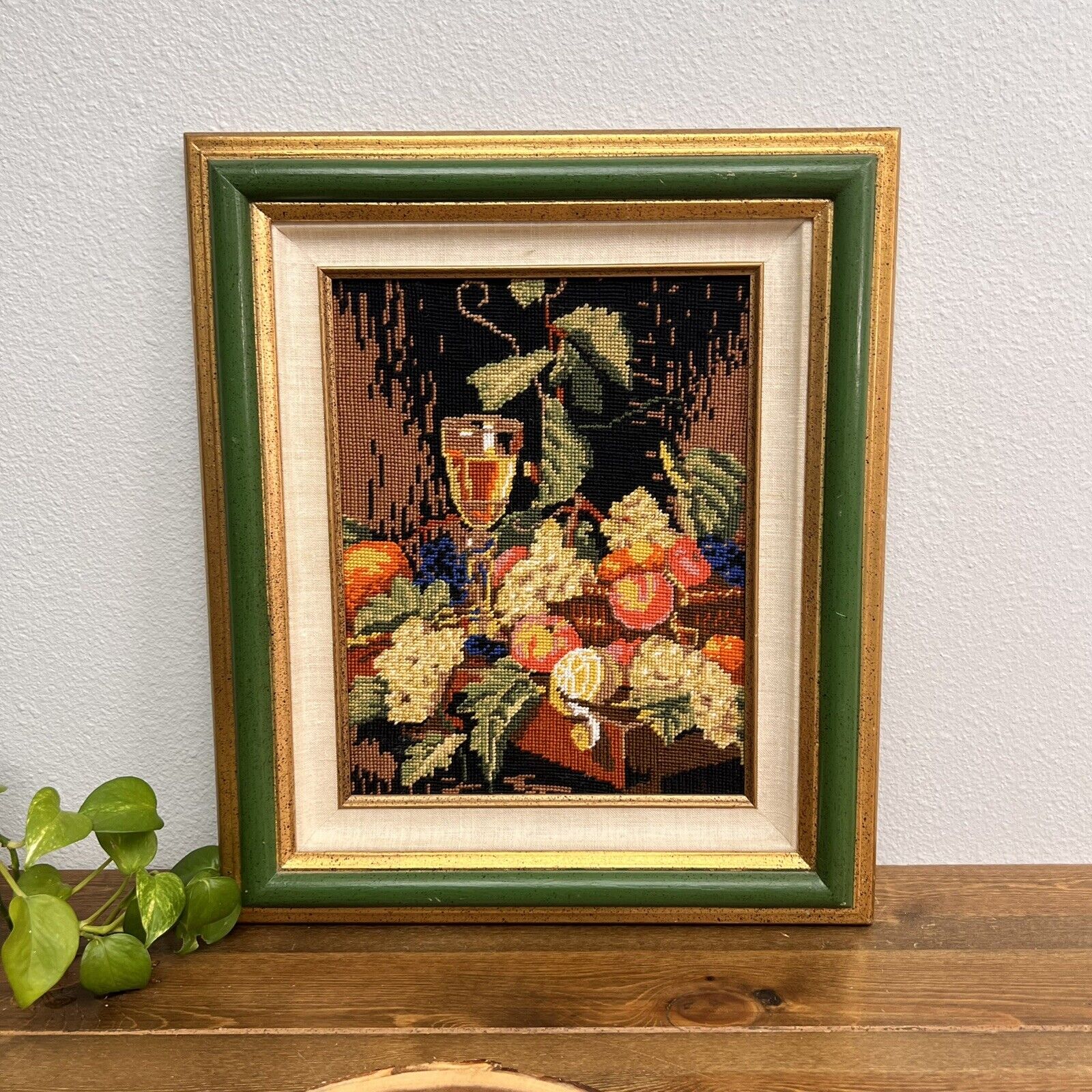 Vintage Cross Stitched Framed Fruit