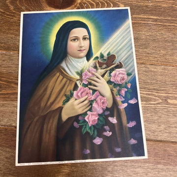 Vintage St. THERESE LITTLE FLOWER Of Jesus Print  USA  Litho