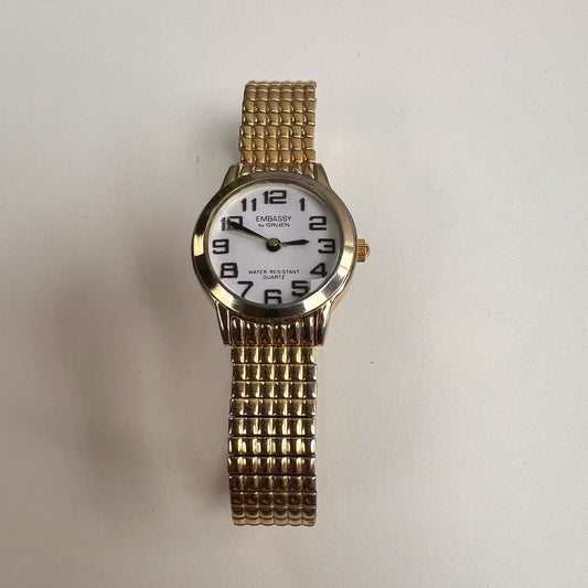 Womens Vintage Gold Tone Embassy By Gruen Watch Needs Battery