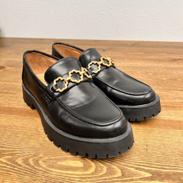 Sam & Libby Lug Loafers size 9 Black with Gold Chain Trim