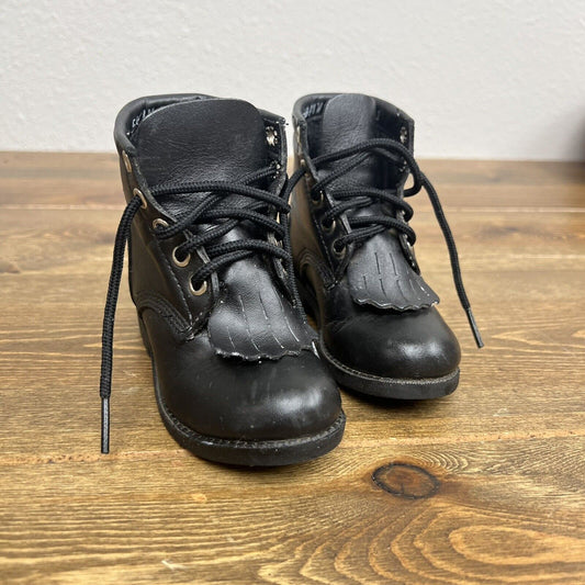 Vintage 1990s Black Justin Junior Roper Boots Western Cowgirl  4 DToddler