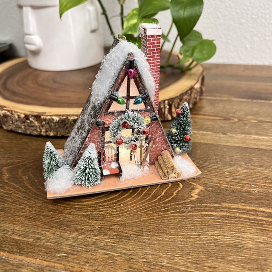 Anthropologie AFrame Cabin Ornament Light Up Abode House Ski Lodge Christmas