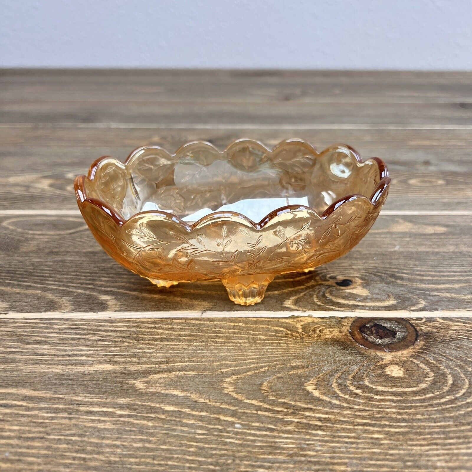 vintage carnival glass marigold Footed Scalloped Oval dish