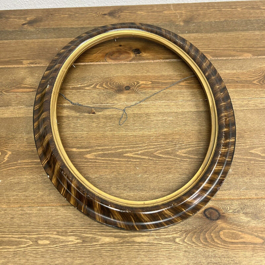 Vintage Tiger Wood Oval Picture Frame For Convex Bubble Glass 16”x12”