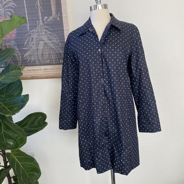 Ralph Lauren -Sz Petite P/S Lovely Navy Polka-Dot Car Coat Jacket A-Line Cotton