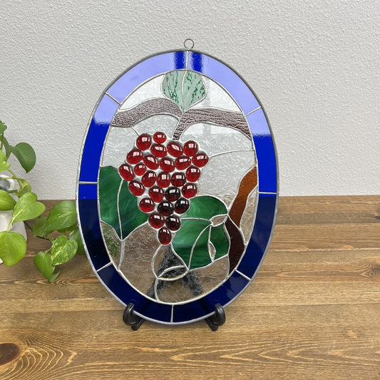 Stained Glass Suncatcher Grapes Leaves Oval Garden Window Glass