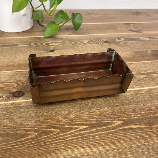 Vintage Mid-Century Modern Copper Cigar Box & Ashtray Set Office Decor