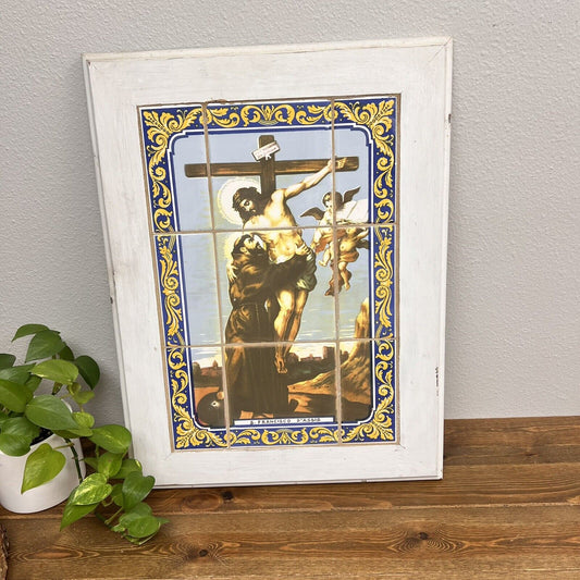 Saint Francis of Assis Painted Tile  Religious Vintage