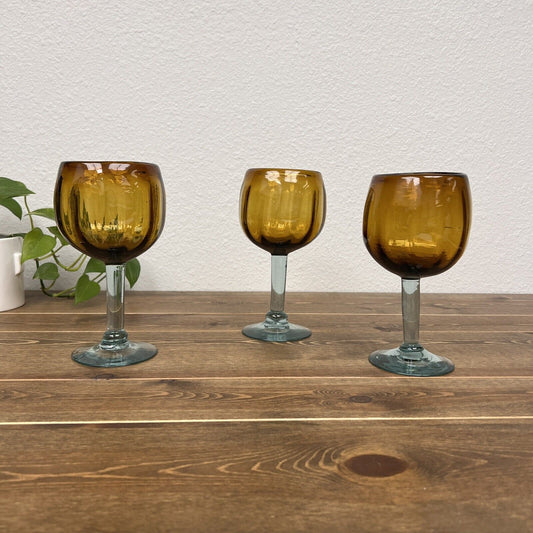 Vintage Mexican Amber Goblets Margaritas - Set Of 3 Replacement