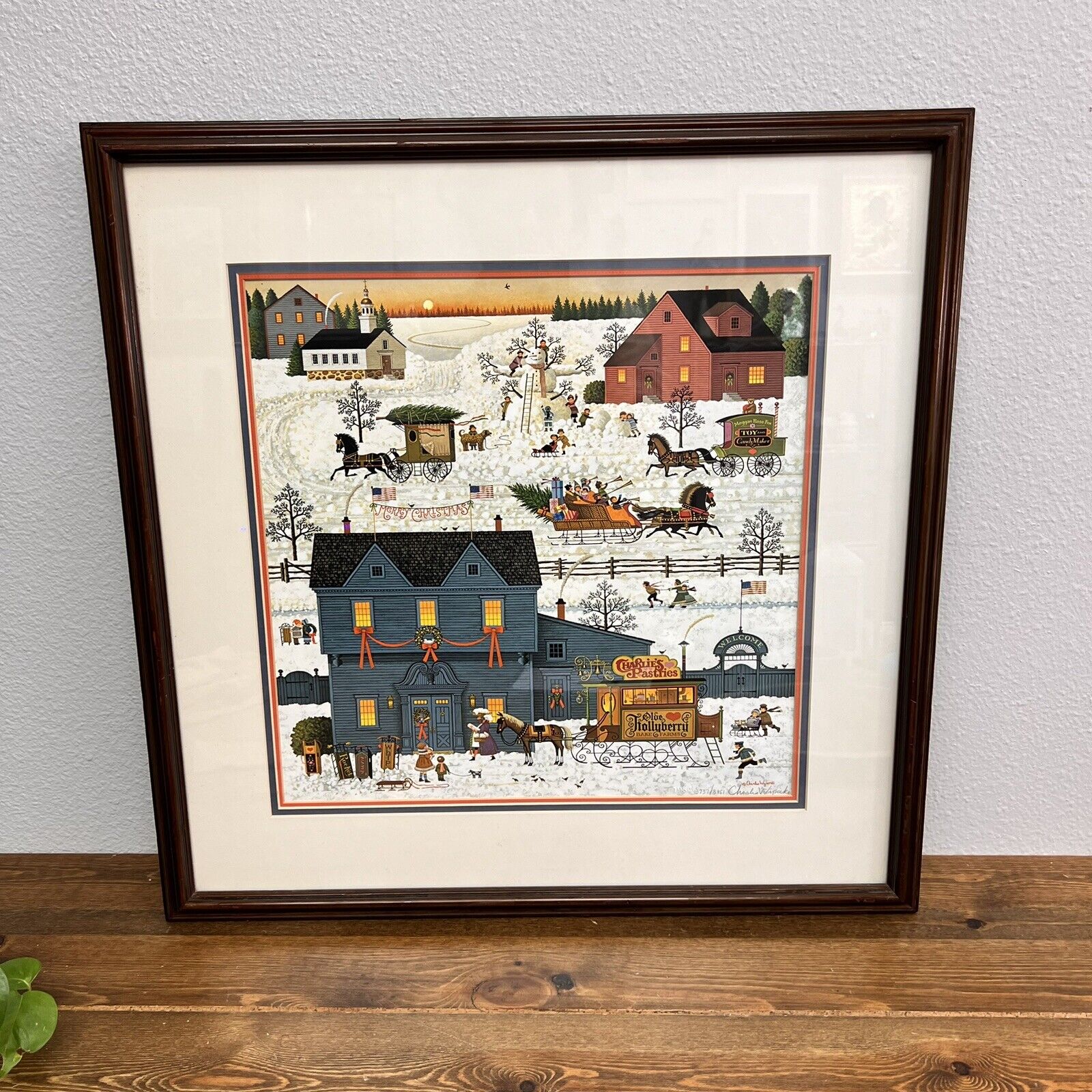 Cape Cod framed Charles Wysocki "A Warm Christmas Love” Signed, Numbered, Titled