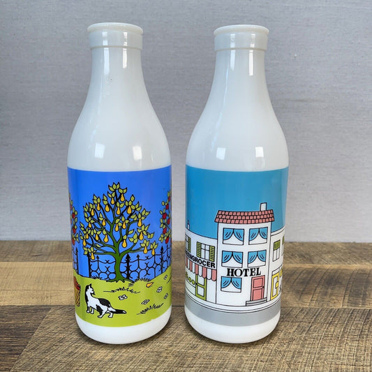 Carlton Glass Milk Bottles Scenes Set Of 2