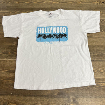 Kids Youth XL HOLLYWOOD T Shirt White & Blue