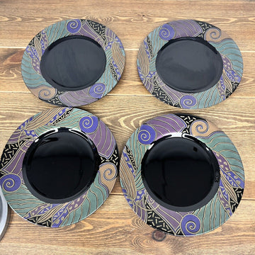 Arcoroc France Tampico Dessert Salad Plates 7 5/8” Black Glass set of 4