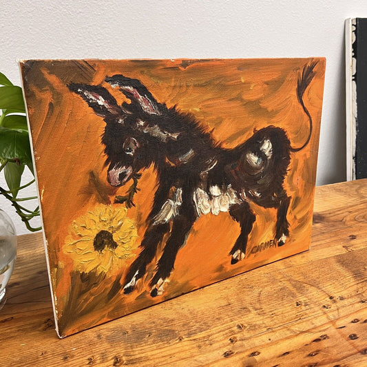 Oil painting Donkey & Sunflower In Canvas Sign By Carmen Cute Home Decor Burrito